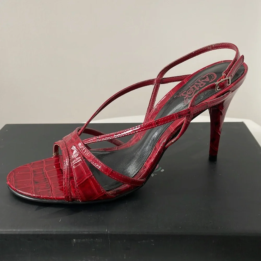 Red Croco Patent Sandals - Picture 3 of 7